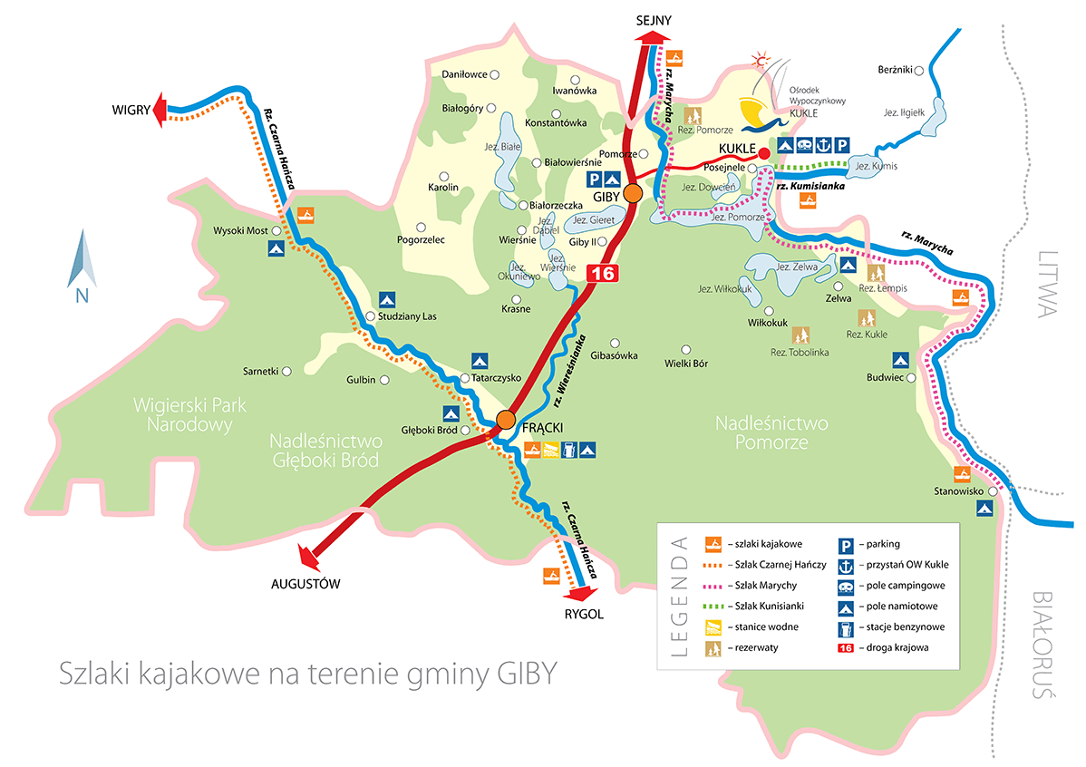 Szlaki kajakowe Giby, Augustów, Wigry, Sejny
